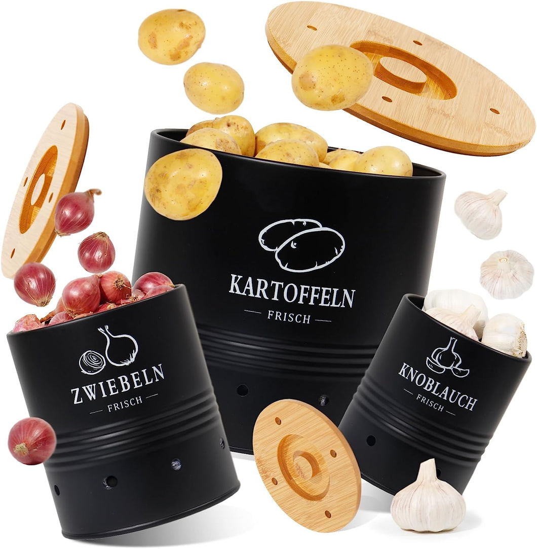 Premium Kartoffel Aufbewahrungsbox [3er Set], Kartoffeln, Zwiebeln und Knoblauch Aufbewahrung, Hält Gemüse Länger Frisch