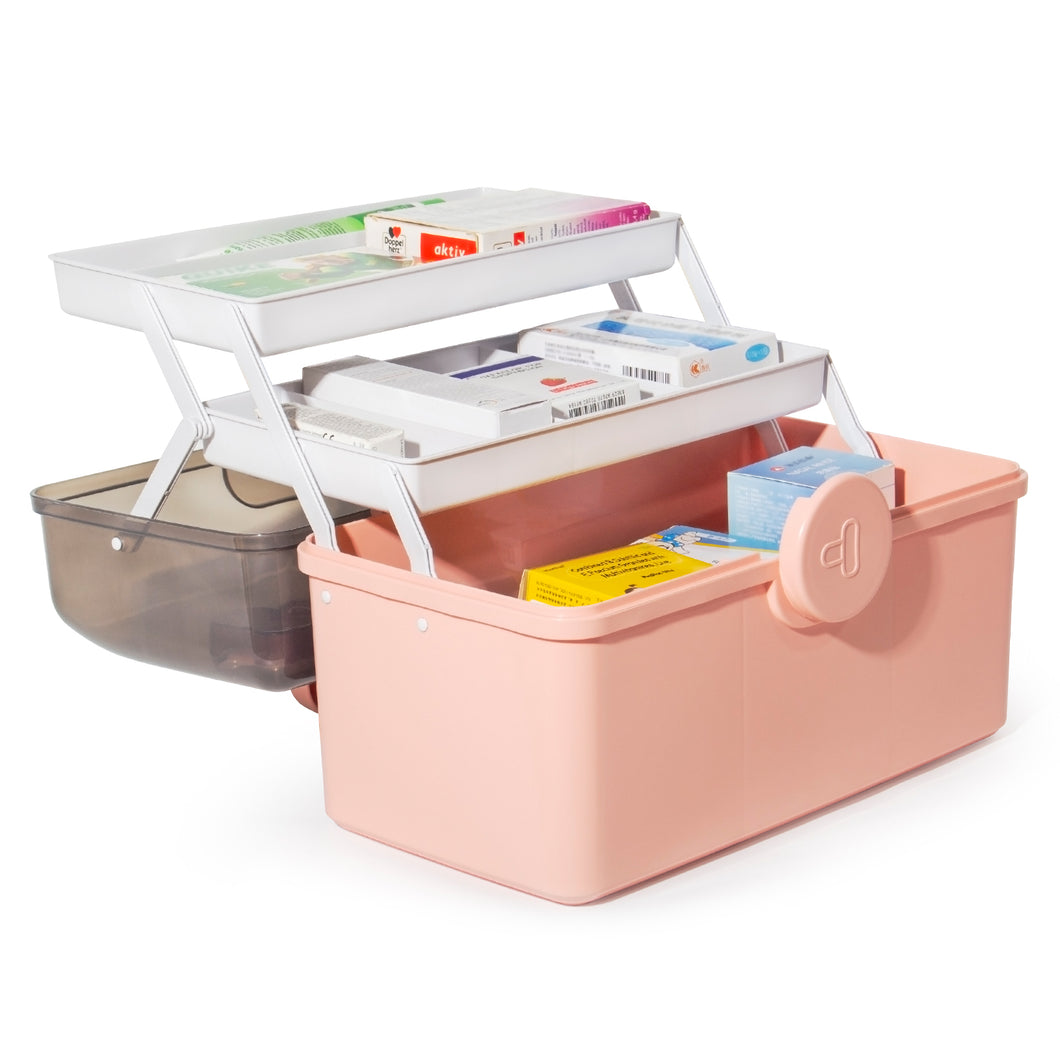 Medikamenten Aufbewahrung, Medizinbox, Hausapotheke Box, Apothekenbox, Medizinkoffer Groß (PINK-34cm)